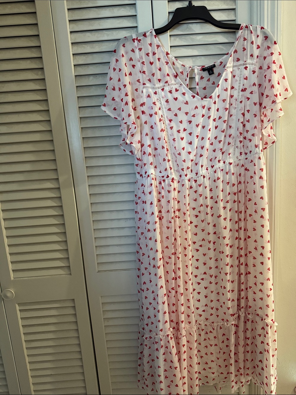 White Midi Dress with red Heart Print